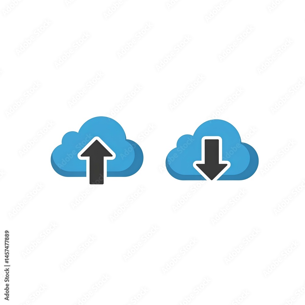 Poster cloud computing upload download icons blue arrows data transfer