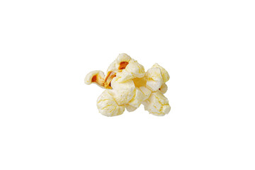 macro popcorn on isolated and white background close up