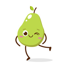 Cute Smiling Green Avocado Character. Kawaii Green Fruit Mascot Style Vector. Cute vector character set in various action emotions. Collection symbols isolated on a white background