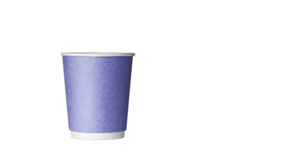 cardboard glass of purple color, for coffee or tea on an isolated white background close up