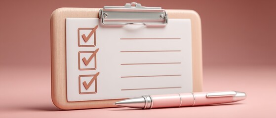 Minimalist checklist on peach background a symbol of accomplishment