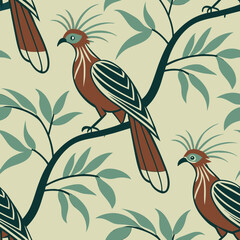 Seamless Floral Bird Pattern Nature Inspired Design Background 
