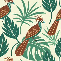Seamless Floral Bird Pattern Nature Inspired Design Background 