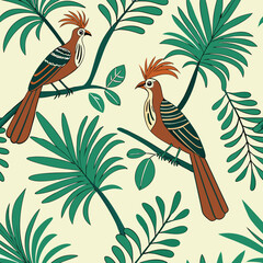 Seamless Floral Bird Pattern Nature Inspired Design Background 