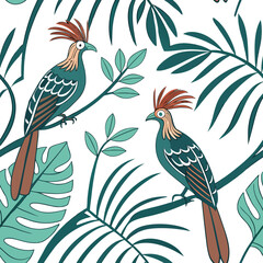 Seamless Floral Bird Pattern Nature Inspired Design Background 