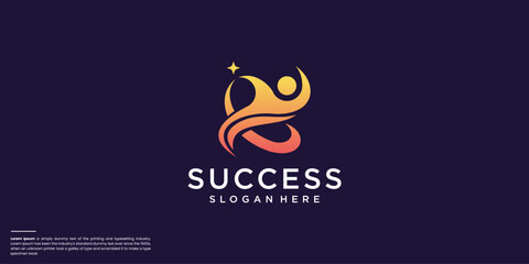 creative people success logo and reaching star with gradient color branding.