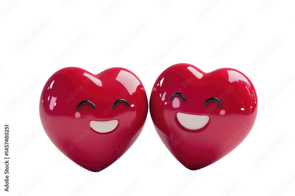Aufkleber two red heart shaped objects with smiling faces against a blurred gray and black background for vale