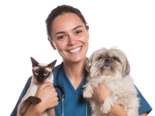 Free photo a veterinary with dog and cat