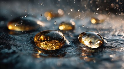 Close-up of water droplets on a surface, each one containing the potential harbor for forever chemicals, PFAS, serving as an invisible reminder of the ongoing environmental threat