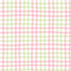 Pink Sage Green Plaid Gingham Check Hand Drawn Background Pattern Overlay