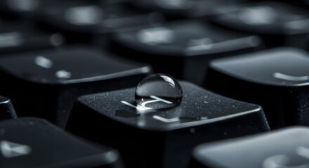 Macro Shot of Water Droplet on a Dark Modern Keyboard Key