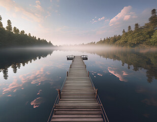 Obraz premium Floating Dock Suspended Over Mirror Lake