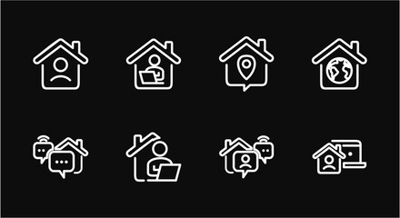 Remote Work Line Icons . Freelancer Work from Home, Video Call, Online Meeting, Teleconference Vector Set