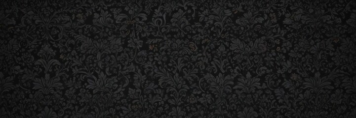 Seamless black damask wallpaper with vines and intricate floral details , home, texture, dark pattern