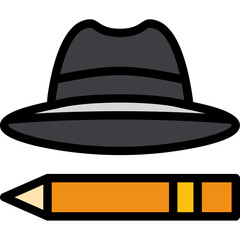 Journalist Hat and Pen Line Filled Icon