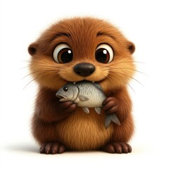 Obraz premium Cute otter holding fish