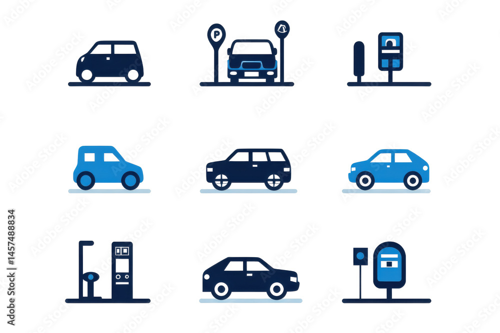 Poster various pixelated vehicles displayed in a grid pattern against a black background, showing different