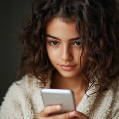 girl brushing hair checking phone reflection