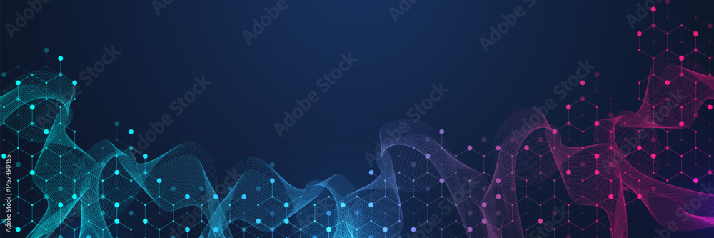Poster molecular abstract structure and genetic engineering dna. healthcare and medicine background concept