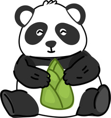 Happy panda holding bamboo tightly, cartoon animal artwork