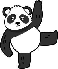 Smiling cartoon panda waving in joy, isolated vector clipart