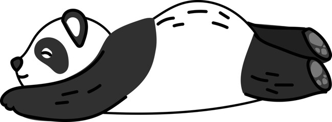 Cartoon panda laying flat on stomach, sleepy cute animal