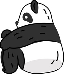 Cute panda hugging a log closely, simple line art style