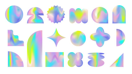 Iridescent retro futuristic abstract shapes with holographic gradients