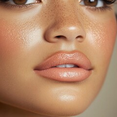 lipstick peach gloss closeup lips makeup beauty