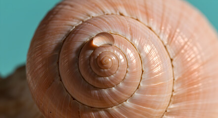 Elegant Seashell Spiral With A Smooth Texture On Turquoise Background