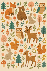 Naklejka premium Wonderful Woodland Print Design in Vector
