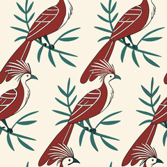 Seamless Floral Bird Pattern Nature Inspired Design Background 