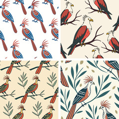 Seamless Floral Bird Pattern Nature Inspired Design Background 