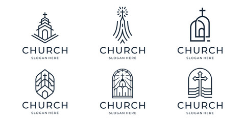 collection of church line abstract logo design vector illustration.