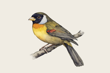 Silver-eared Mesia Bird Art – Vintage Watercolor Bird Print, Tropical Bird Wall Decor, Rustic Nature Illustration 2