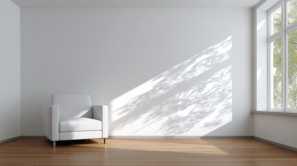 Fototapeta premium Minimalist living room corner with modern armchair and natural light. Simplicity and calm in contemporary design.
