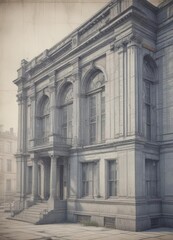 Obraz premium Architectural blueprint photo effect; textured, faded, vintage style , aged, mockup template