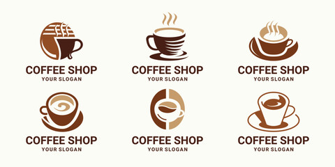 minimalist Coffee cup logo design template. Vector coffee shop collection.