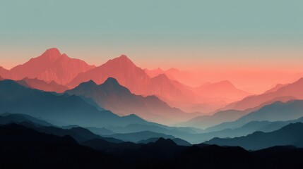 Obraz premium Serene mountain landscape with soft pastel colors at sunset.
