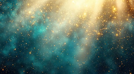 Dreamlike cosmic serenity golden stars in a teal galaxy