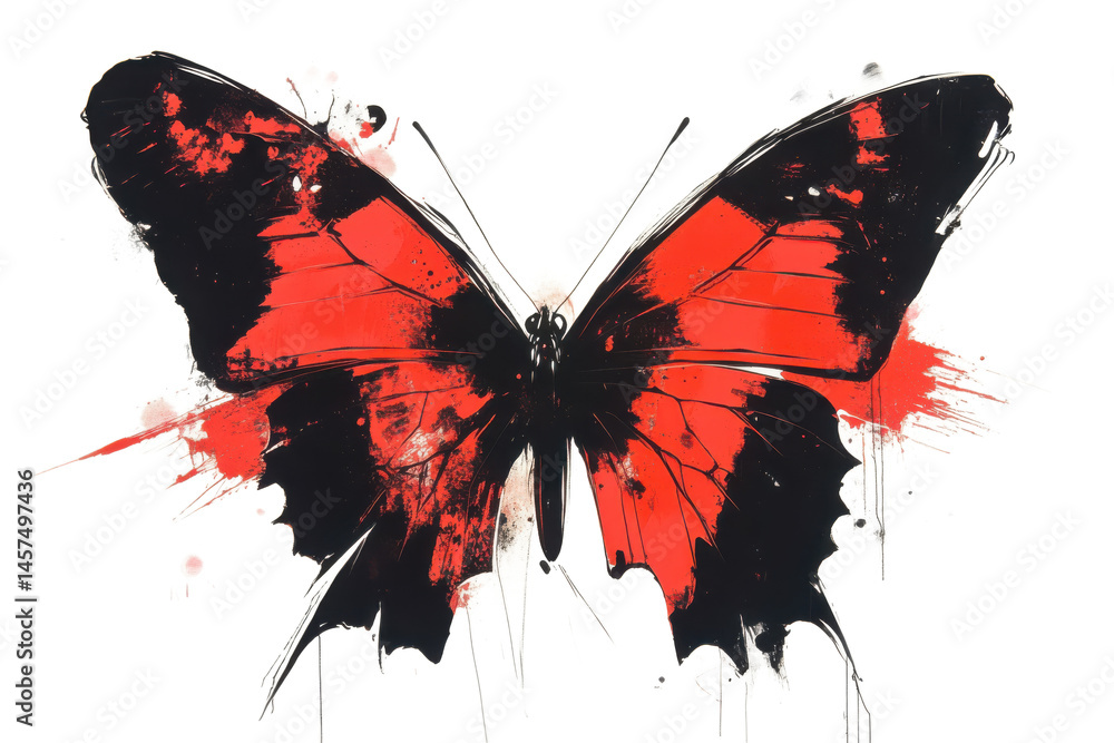 Aufkleber a butterfly with red and black wings is displayed against a blurred background in a close up view im