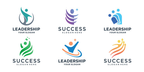 set of abstract Star success logo people business. success logo vector inspiration.