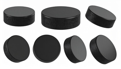 Black Hockey Pucks Multiple Angles, Sports Equipment, Ice Hockey