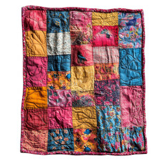 A Handmade Memory Quilt with Fabric Pieces from Love Isolated on Transparent Background