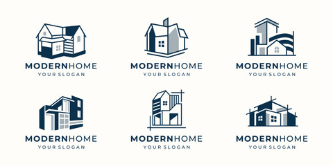 set of modern home logo building architect with geometry line concept.