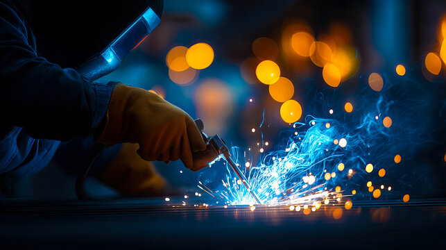 Welder is welding metal