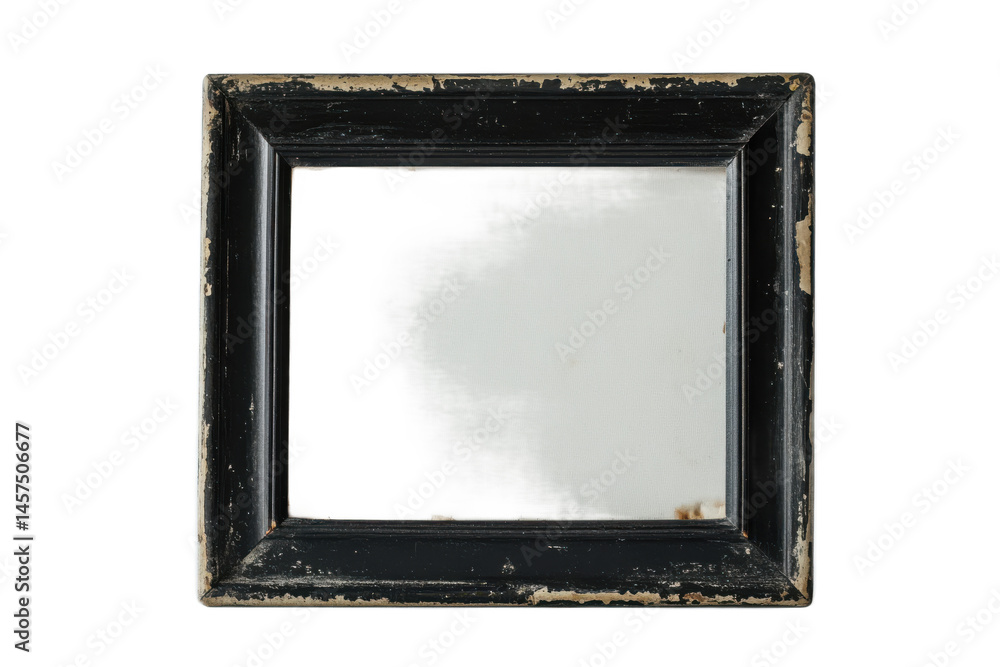 Poster a close up shot of a square black frame with a white center and a grey background on the left side f