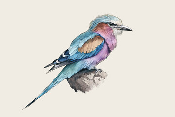 Lilac-Breasted Roller Bird Print – Watercolor Bird Wall Art, Vintage Exotic Bird Illustration, Rustic Wildlife Decor, Tropical Bird 2