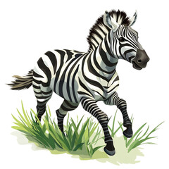 A Cartoon Zebra Running Through Tall Grass Isolated on Transparent Background
