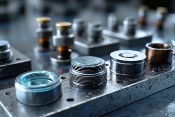 Precision Engineered Metal Components Arranged on Industrial Surface for Technical Application Visuals